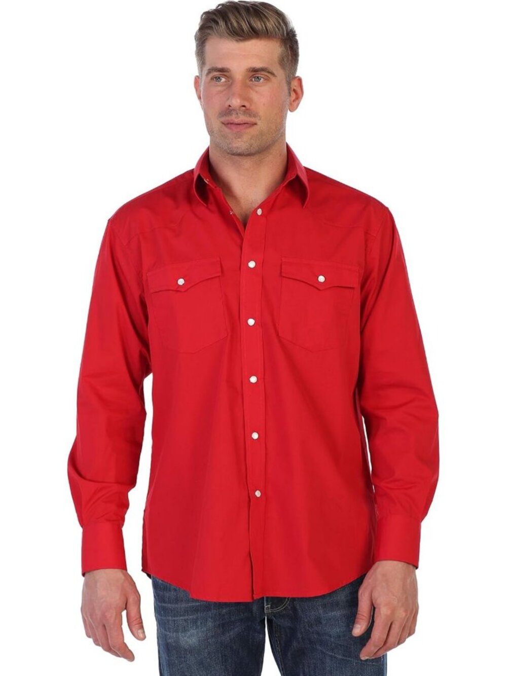 Men's Solid Long Sleeve Western Shirt | Pearl Snap Buttons | Casual & Stylish